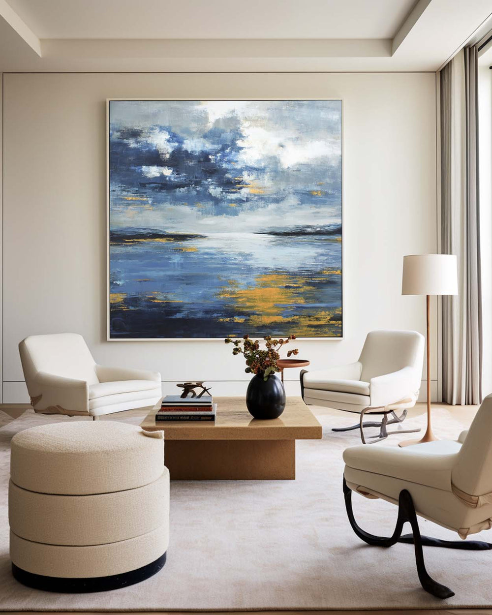 Large Blue Ocean Painting Blue Sea Wave Textured Artworks Large Blue Sea Wave Canvas Art For Sale