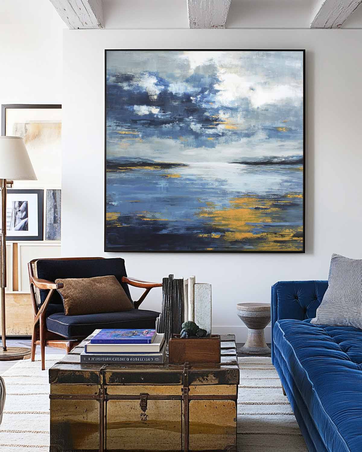 Large Blue Ocean Painting Blue Sea Wave Textured Artworks Large Blue Sea Wave Canvas Art For Sale