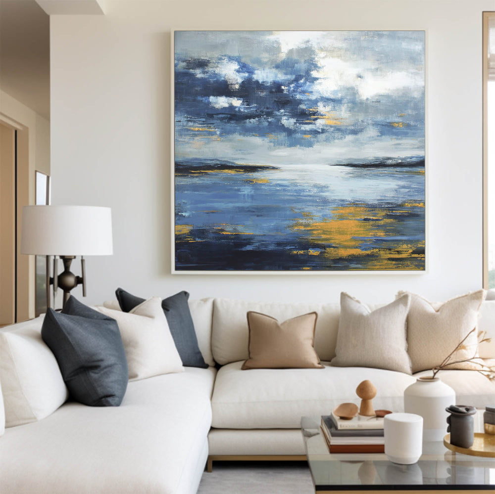 Large Blue Ocean Painting Blue Sea Wave Textured Artworks Large Blue Sea Wave Canvas Art For Sale