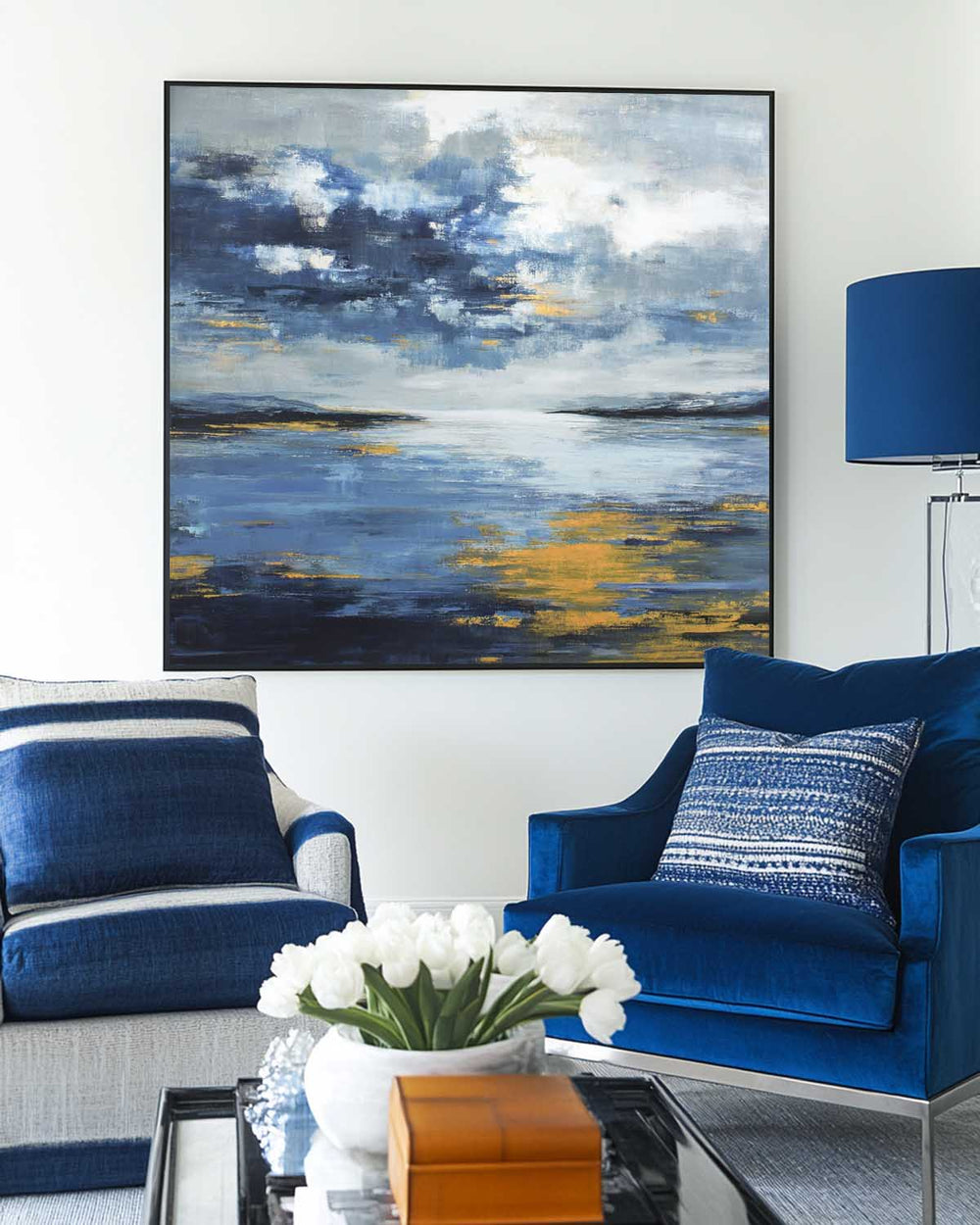 Large Blue Ocean Painting Blue Sea Wave Textured Artworks Large Blue Sea Wave Canvas Art For Sale