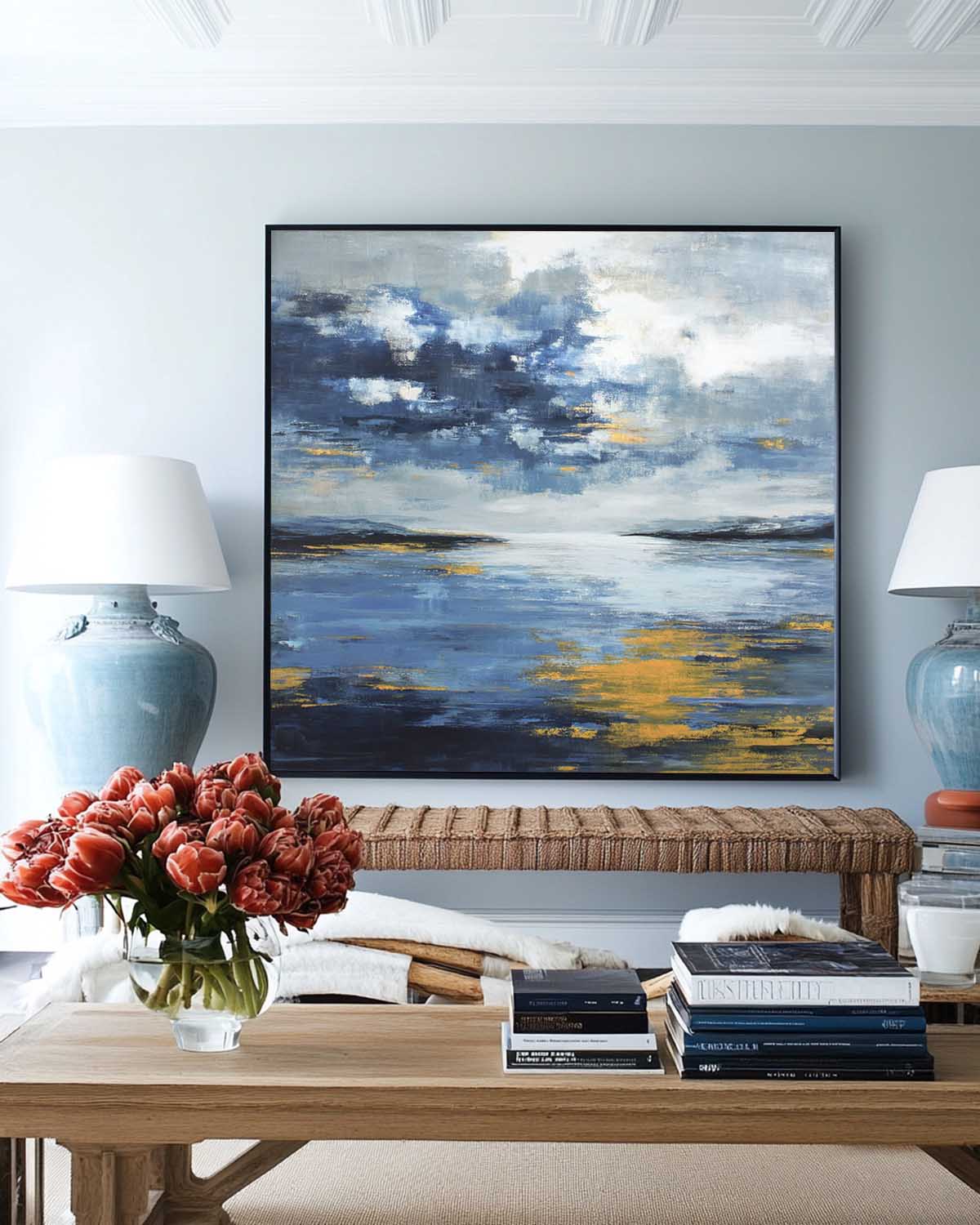 Large Blue Ocean Painting Blue Sea Wave Textured Artworks Large Blue Sea Wave Canvas Art For Sale