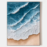 Large Blue Ocean Wave Paintings Rich Texture Blue Sea Wall Art Handmade Sea Wave Wall Art For Sale