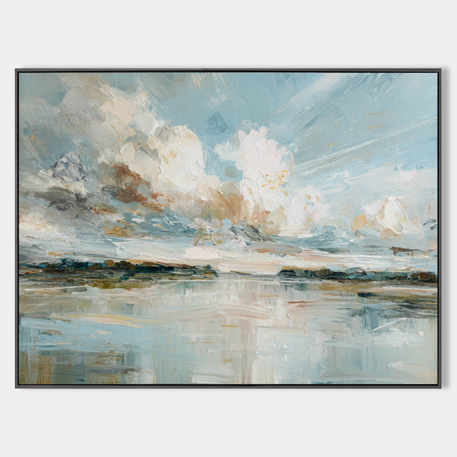 Large Blue Sunrise Lake Oil Painting Modern Minimalist Wall Decor Handmade Painting – ArtExplore