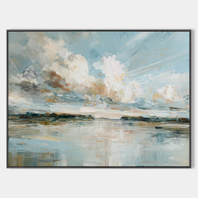 Large Blue Sunrise Lake Oil Painting Modern Minimalist Wall Decor Handmade Painting – ArtExplore