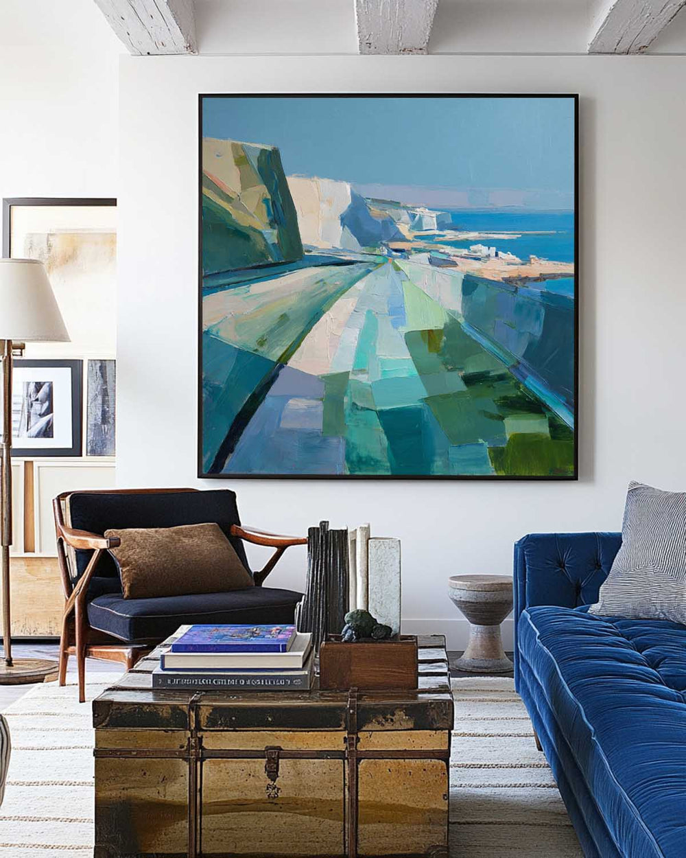 Modern Blue Texture Coastal Wall Art Blue Coastal Landscape Oil Painting for Home Decor, ArtExplore