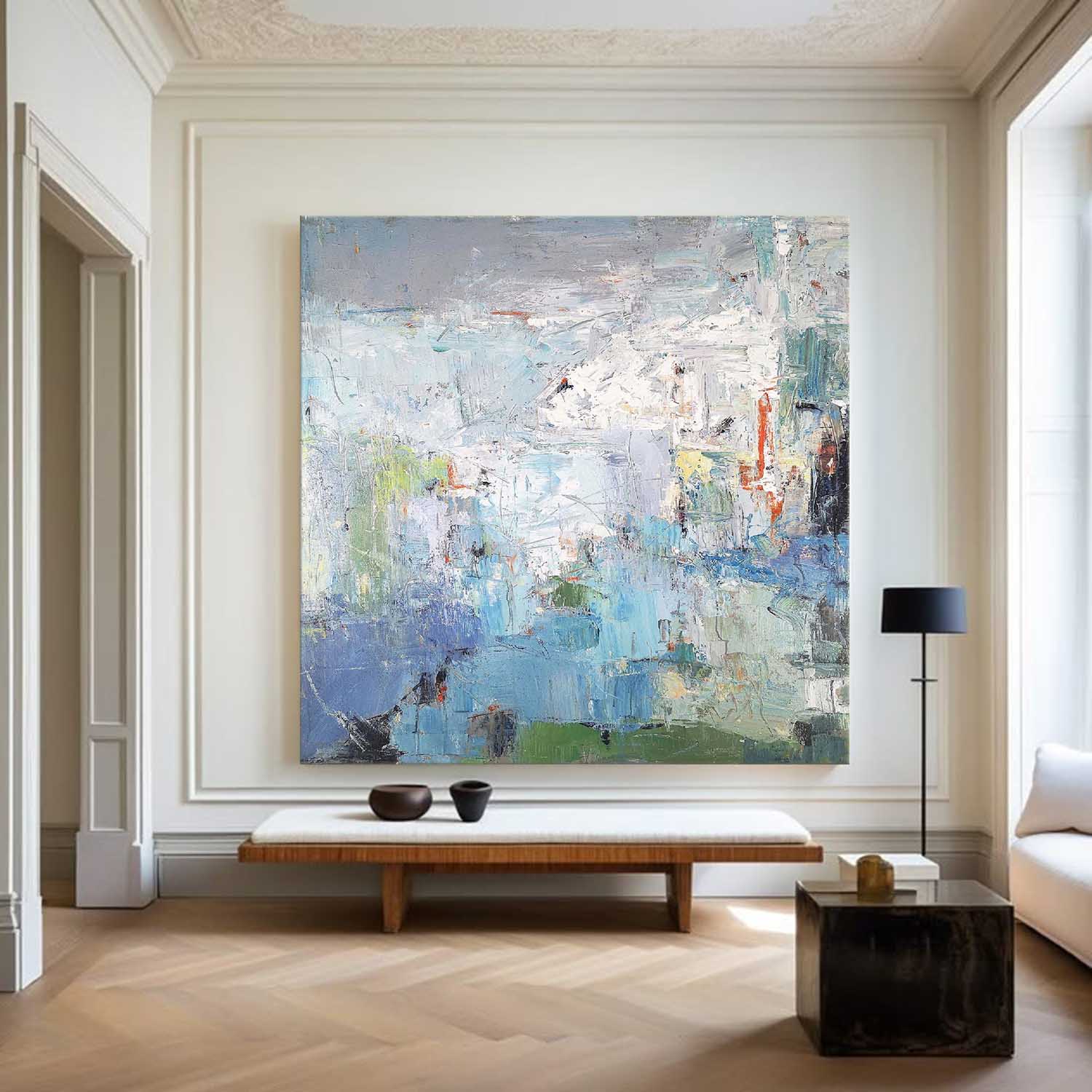 Large Blue Green Wall Art Square Rich Textured Wall Art Green Abstract Texture Livingroom Painting