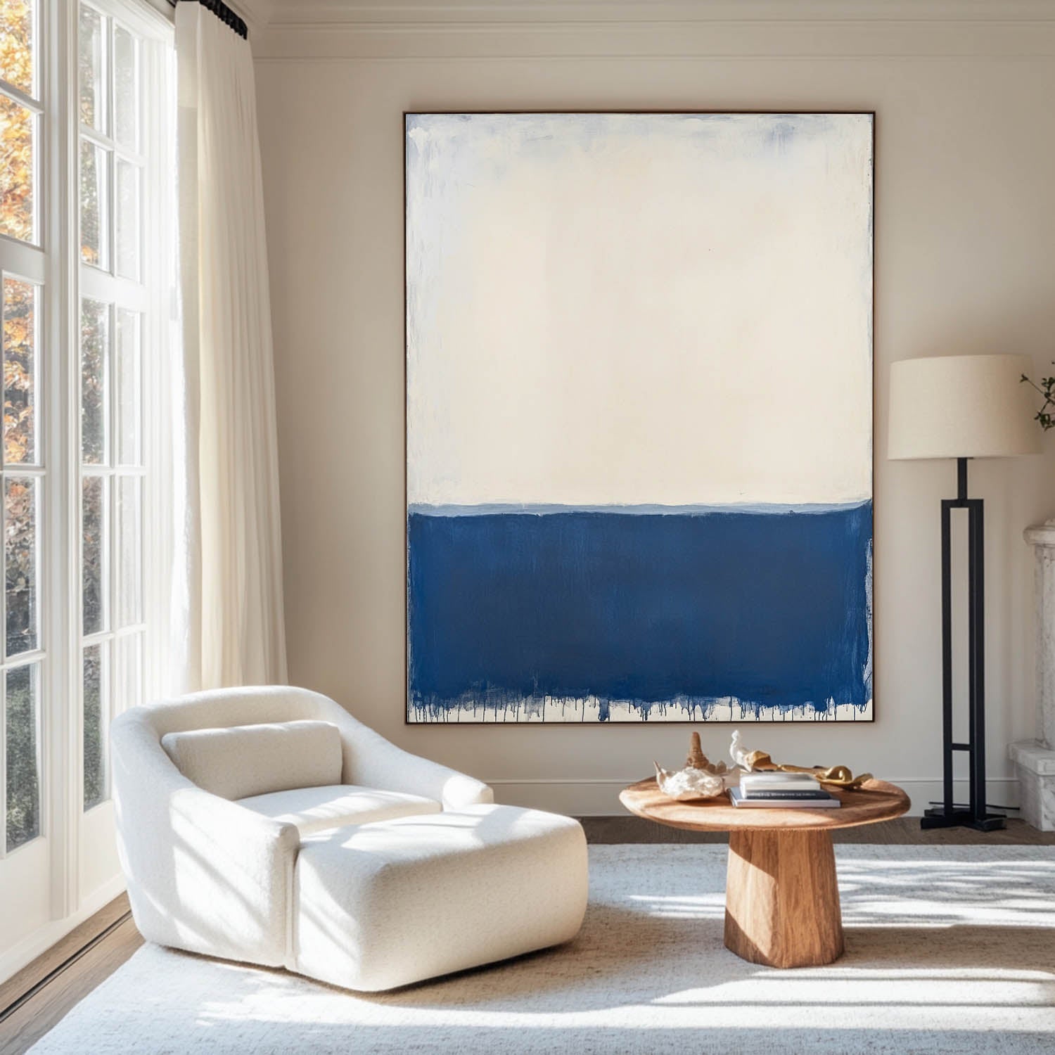 Large Blue White Painting Blue Texture Art Painting Wabi-sabi Wall Art Minimalist Canvas Wall Art