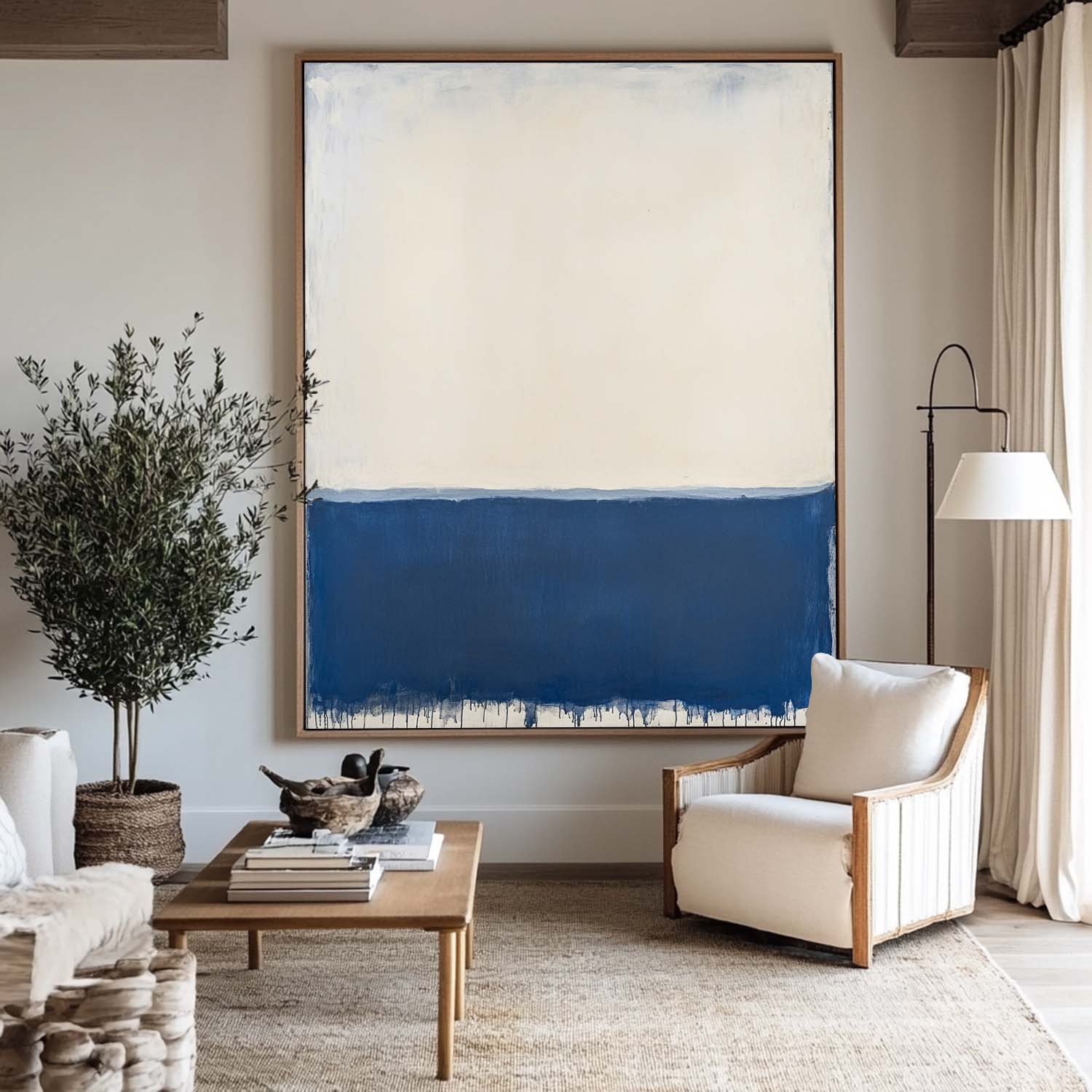 Large Blue White Painting Blue Texture Art Painting Wabi-sabi Wall Art Minimalist Canvas Wall Art