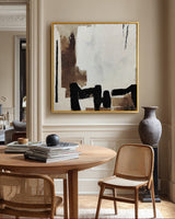 Large Brown Beige Abstract Art | Wabi-Sabi Square Oil Painting | ArtExplore