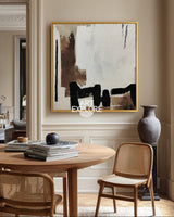 Large Brown Beige Abstract Art | Wabi-Sabi Square Oil Painting | ArtExplore
