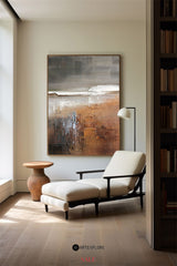 Large Brown Texture Acrylic Painting Brown Livingroom Canvas Wall Art Modern Abstract Minimalist ArtFor Sale