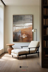 Large Brown Texture Acrylic Painting Brown Livingroom Canvas Wall Art Modern Abstract Minimalist ArtFor Sale