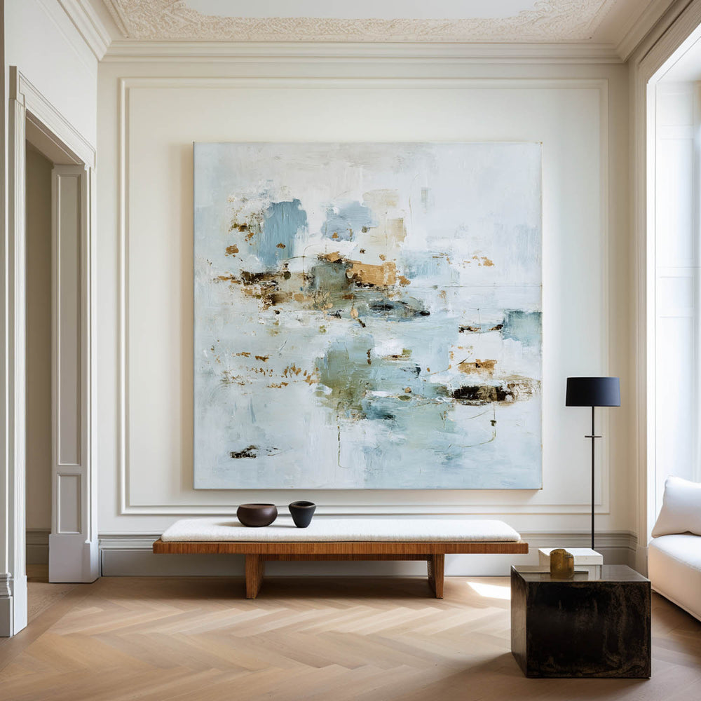 Large Canvas Wall Art – Contemporary Blue Minimalist Abstract Painting for Hallway, Bedroom & Dining Areas