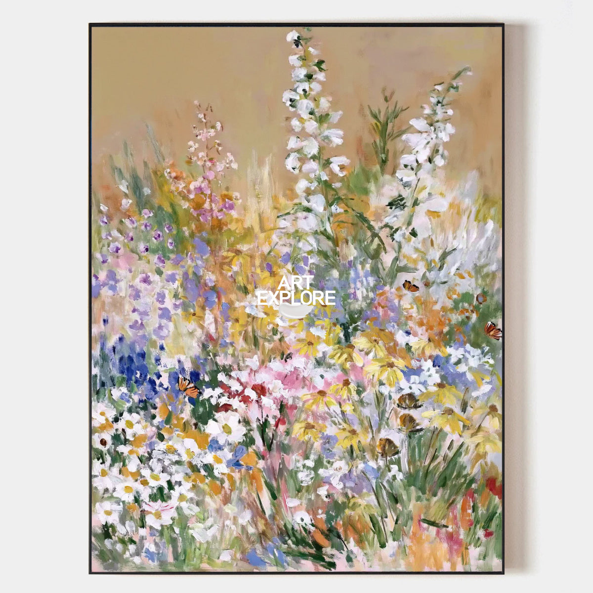 Colorful Abstract Floral Canvas Painting With Butterflies For Modern Home Decor