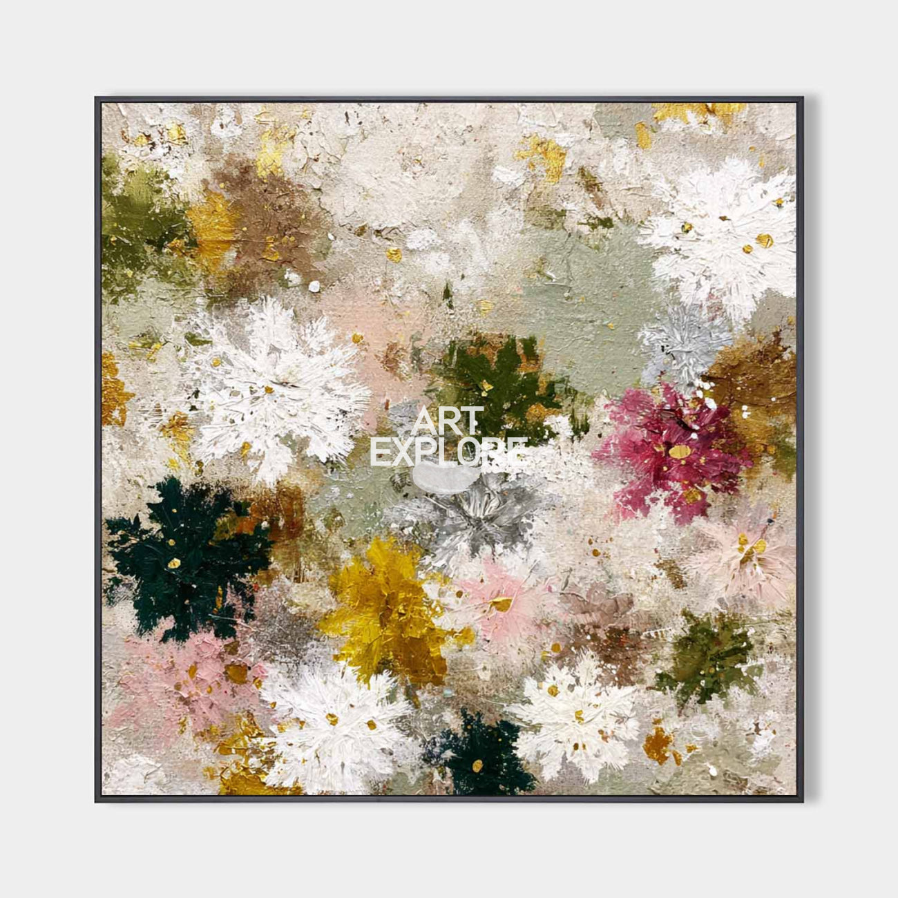 Large Colorful Floral Abstract Wall Art, Handmade Square Oil Painting – ArtExplore