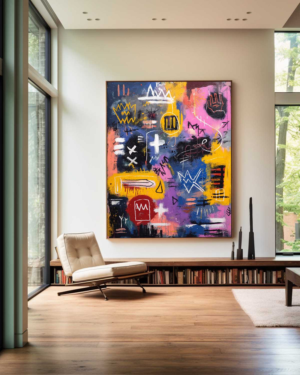 Large Colorful Graffiti Paintings Basquiat Handcrafted Artworks Modern Graffiti Art for Sale