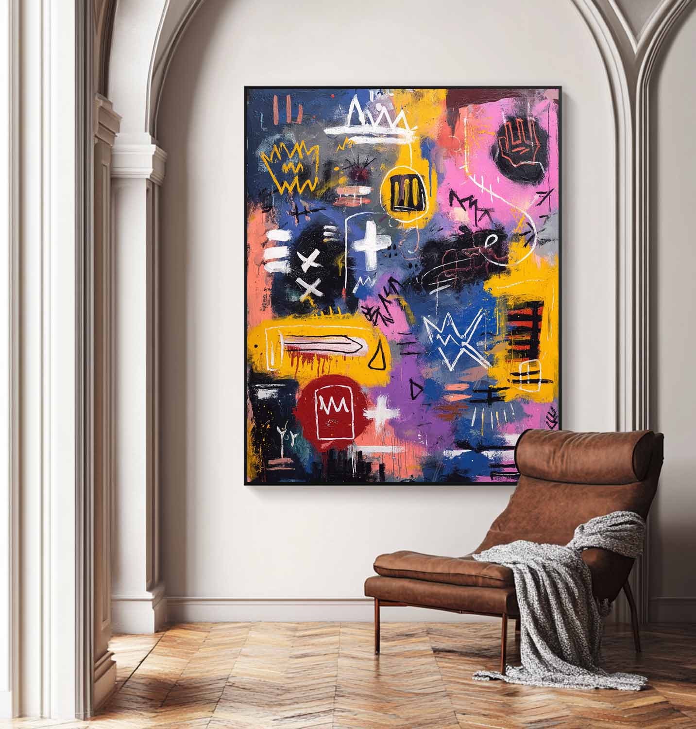 Large Colorful Graffiti Paintings Basquiat Handcrafted Artworks Modern Graffiti Art for Sale