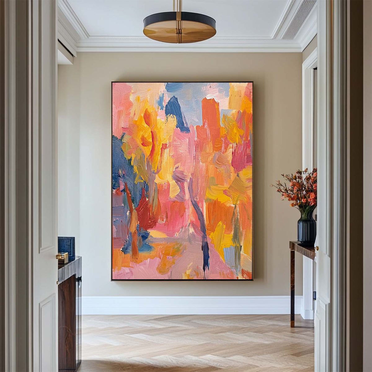 Large Colorful Texture Art Painting Red Pink Abstract Art Modern Pink Abstract Wall Art For Sale