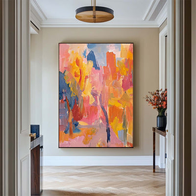 Large Colorful Texture Art Painting Red Pink Abstract Art Modern Pink Abstract Wall Art For Sale