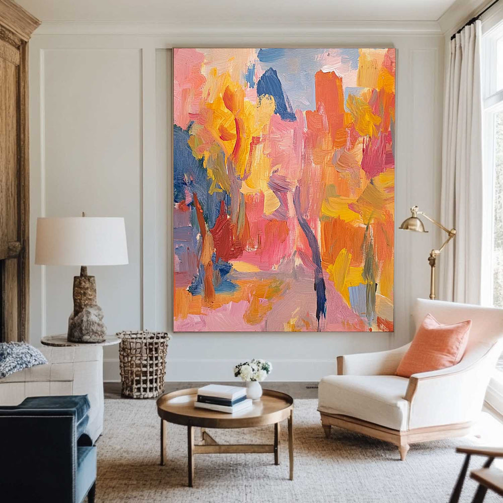 Large Colorful Texture Art Painting Red Pink Abstract Art Modern Pink Abstract Wall Art For Sale