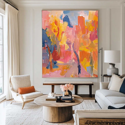 Large Colorful Texture Art Painting Red Pink Abstract Art Modern Pink Abstract Wall Art For Sale