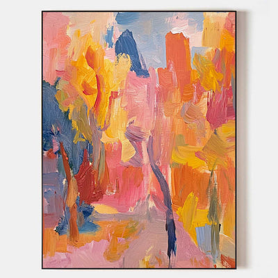 Large Colorful Texture Art Painting Red Pink Abstract Art Modern Pink Abstract Wall Art For Sale