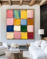 Large Colorful Texture Painting Plaster Painting Sean Scully Paintings Square Textured Canvas Art