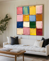 Large Colorful Texture Painting Plaster Painting Sean Scully Paintings Square Textured Canvas Art