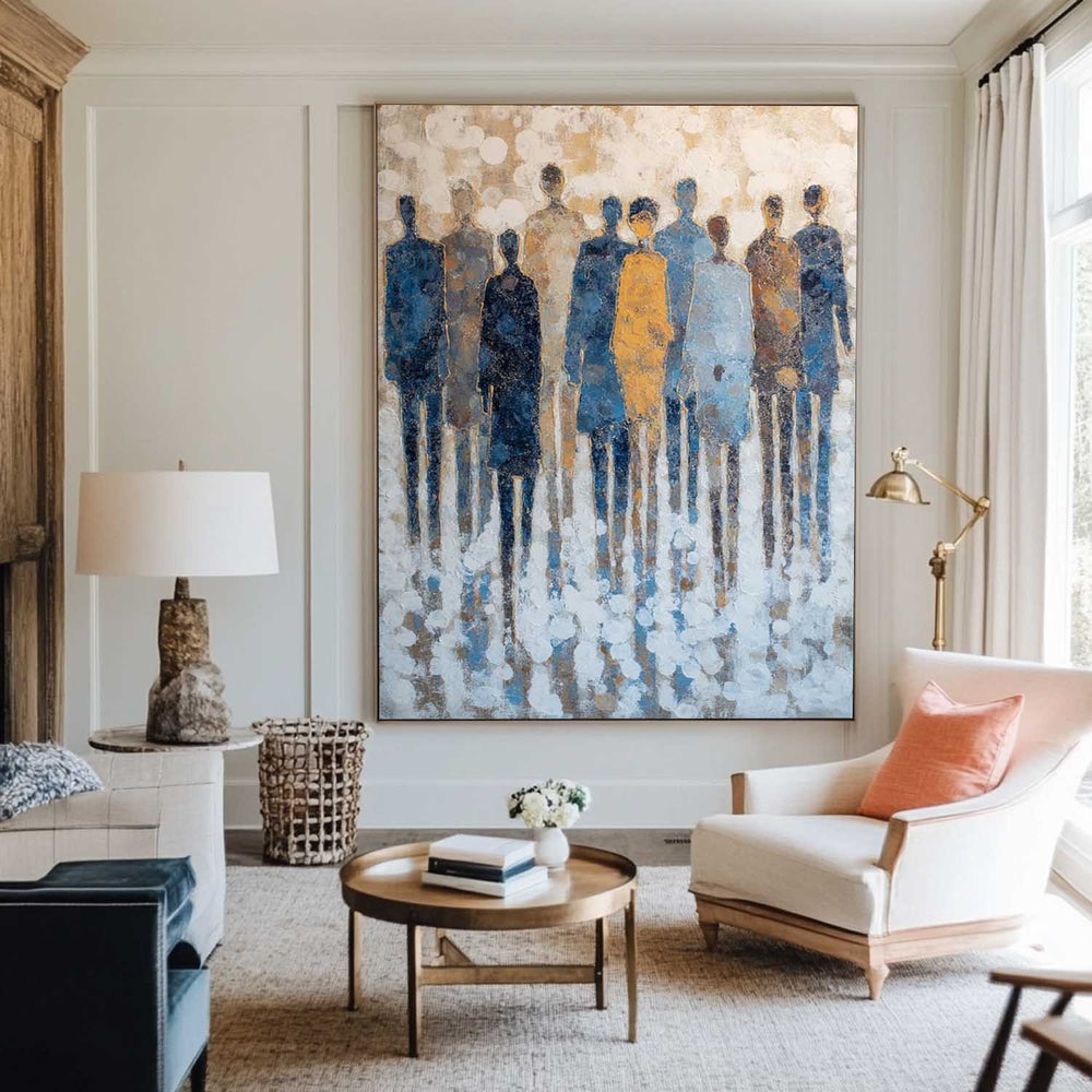 Large Contemporary Abstract Artwork – Blue Beige Minimalist Canvas for Hallway, Lounge, Office & Bedroom Wall Decor