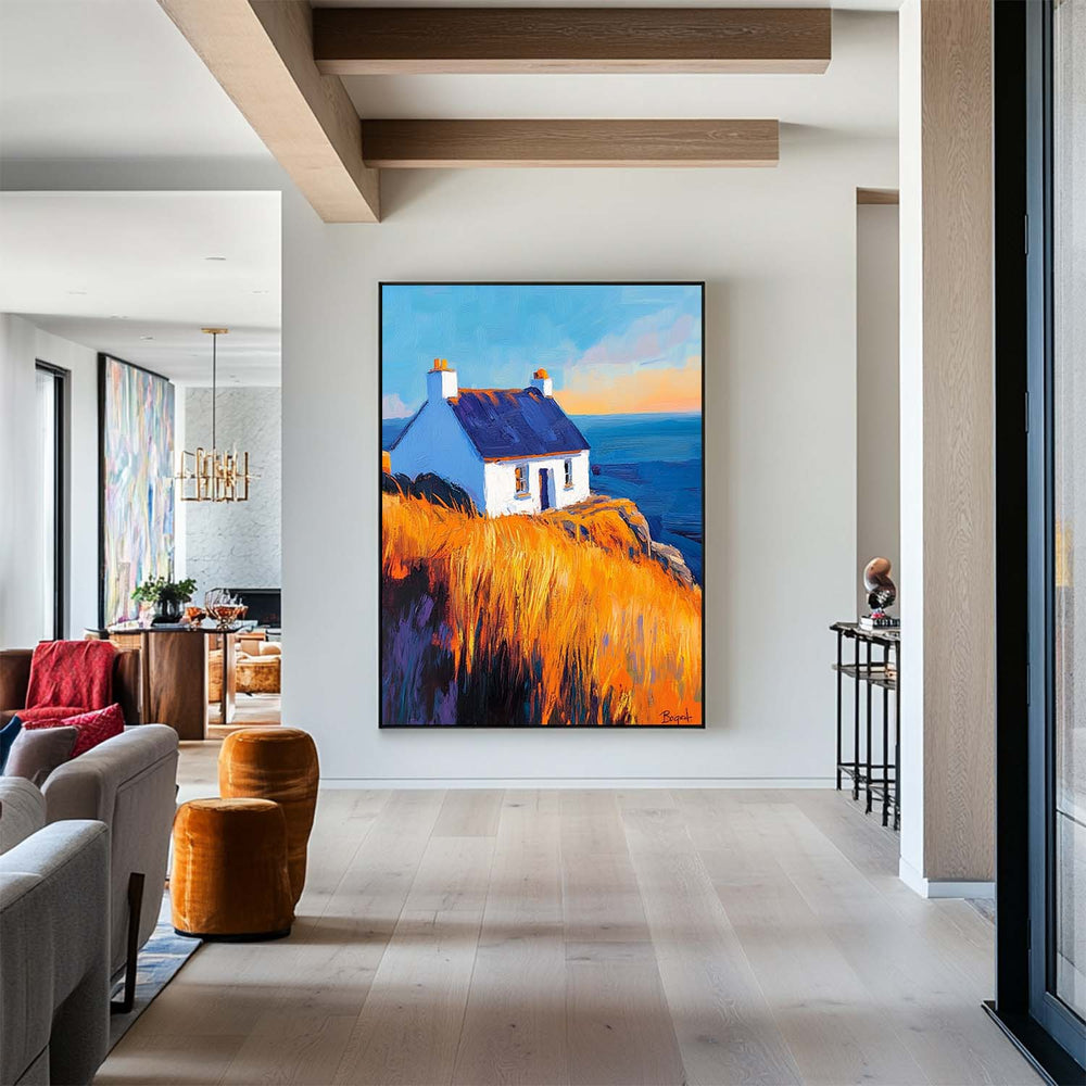 Large Country View Wall Art Blue Landscape Wall Art Modern Fine Art Paintings for Livingroom