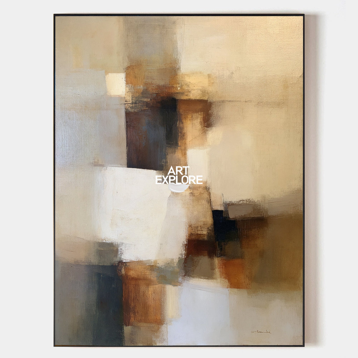 Earthy Abstract Expressionism Art Beige Brown Handmade Canvas For Office Decor