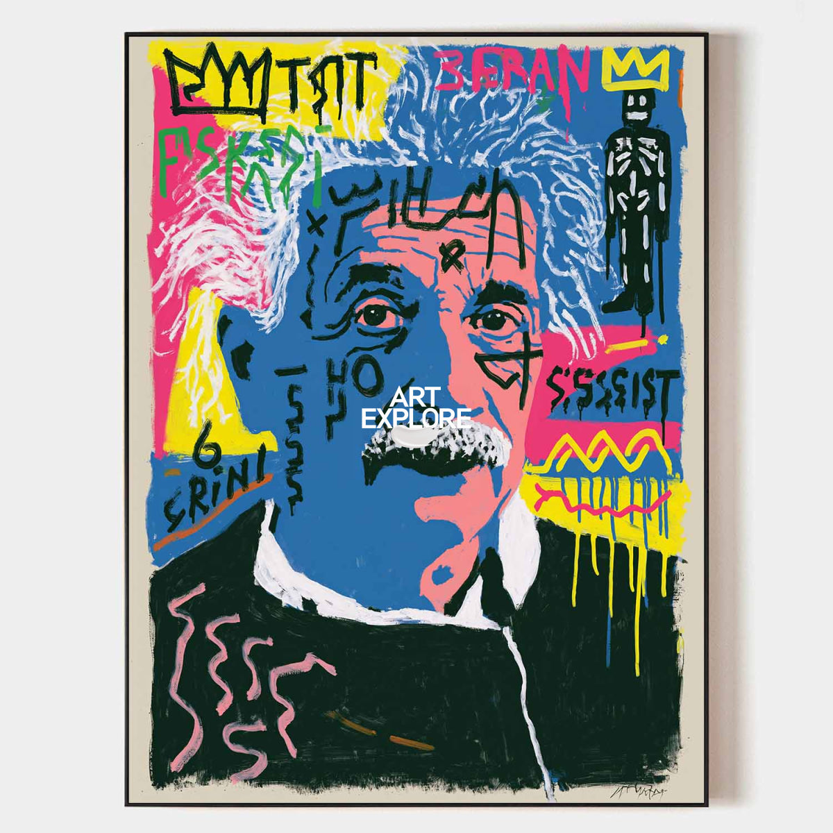 Einstein Graffiti Pop Art Canvas Painting Blue Pink Hand-Painted Wall Decor