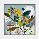 Large Green Abstract Plant Painting - Vibrant Hand-Painted Botanical Art For Livingroom | ArtExplore