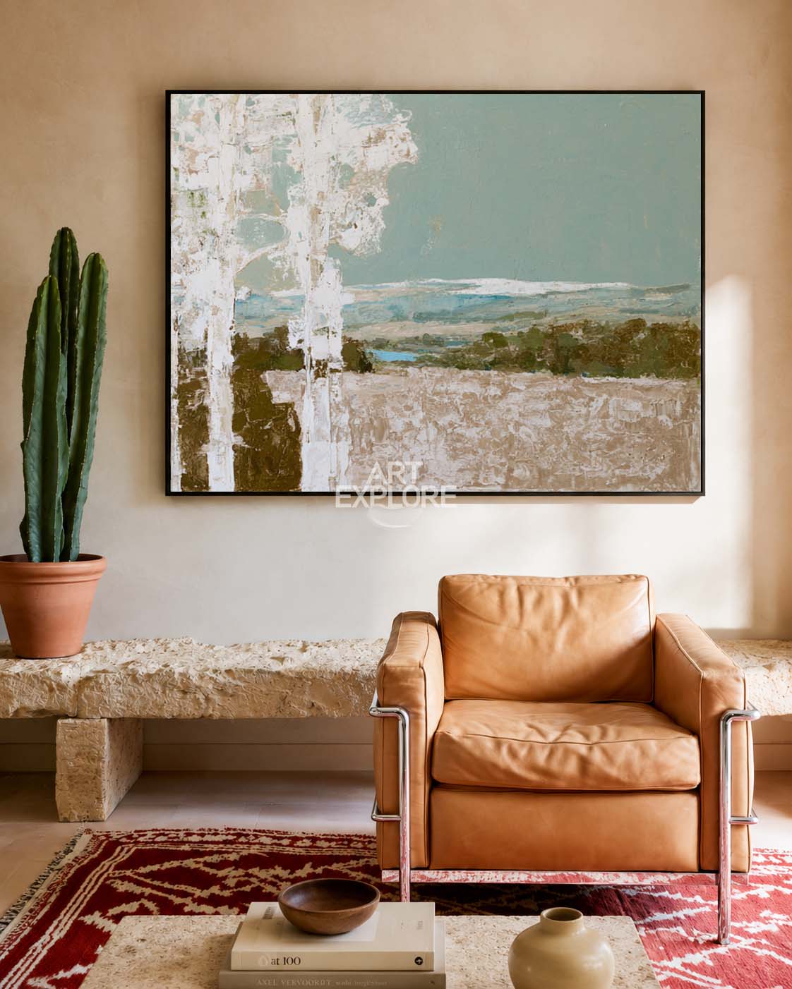Large Green And Beige Wabi-sabi Wall Art Modern Abstract Minimalist Canvas Art Textured Paintings