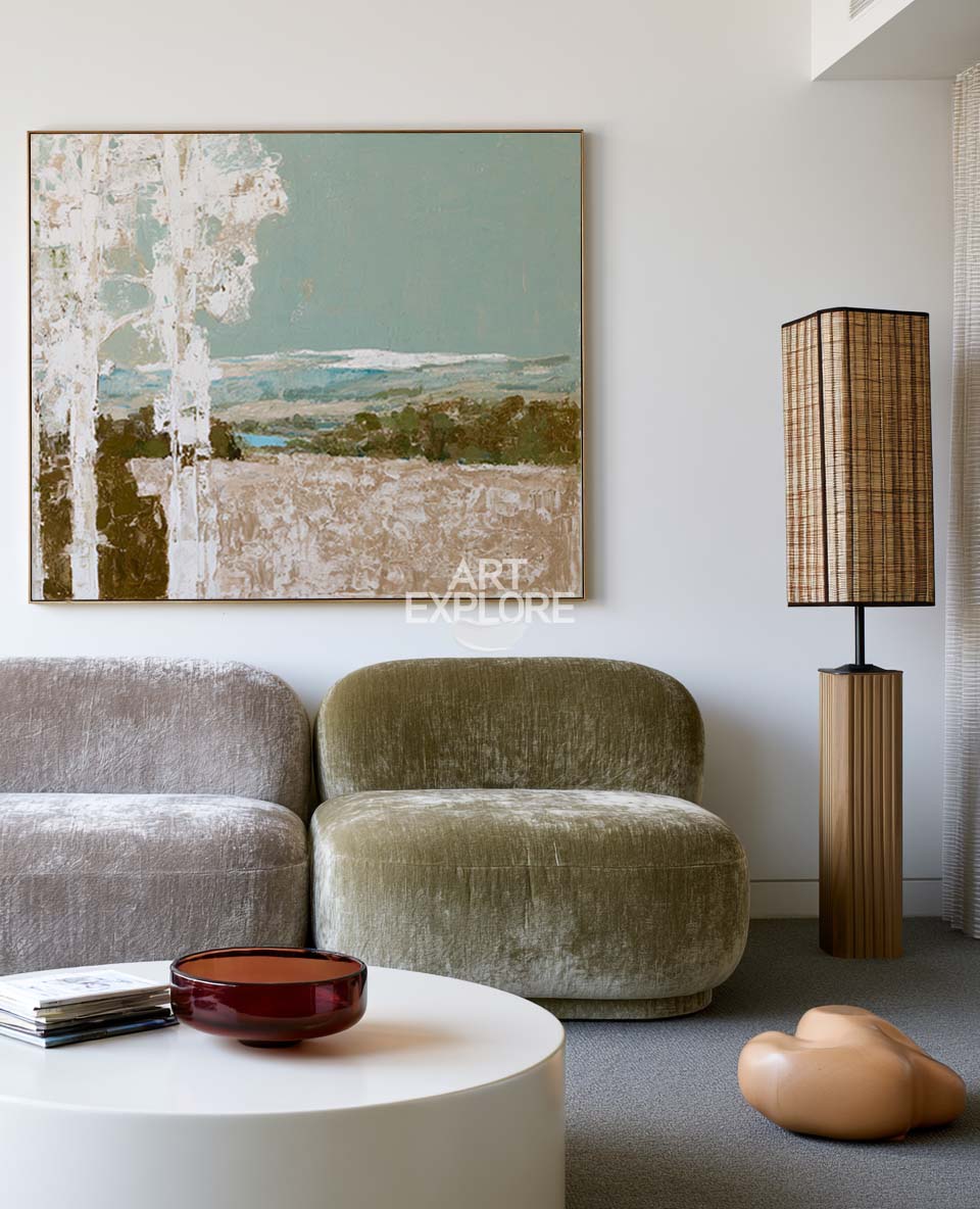 Large Green And Beige Wabi-sabi Wall Art Modern Abstract Minimalist Canvas Art Textured Paintings