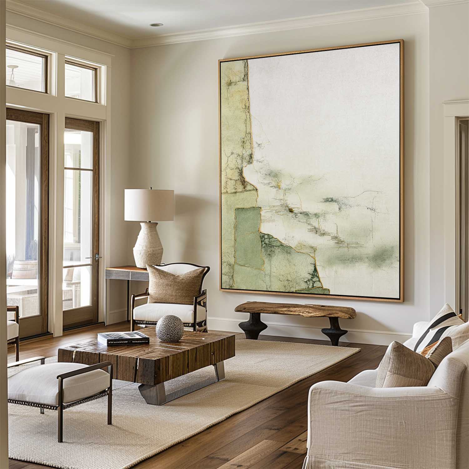 Large Green Artwork Green Minimalist Painting Modern Sage Color Wall Art Green Livingroom Wall Art