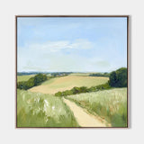 Large Green Field Painting Green Landscape Textured Wall Art Field View Painting Livingroom Wall Art