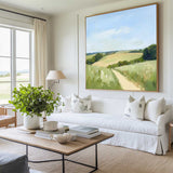 Large Green Field Painting Green Landscape Textured Wall Art Field View Painting Livingroom Wall Art