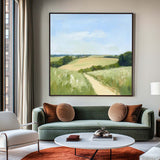 Large Green Field Painting Green Landscape Textured Wall Art Field View Painting Livingroom Wall Art