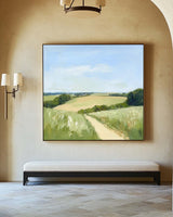 Large Green Field Painting Green Landscape Textured Wall Art Field View Painting Livingroom Wall Art