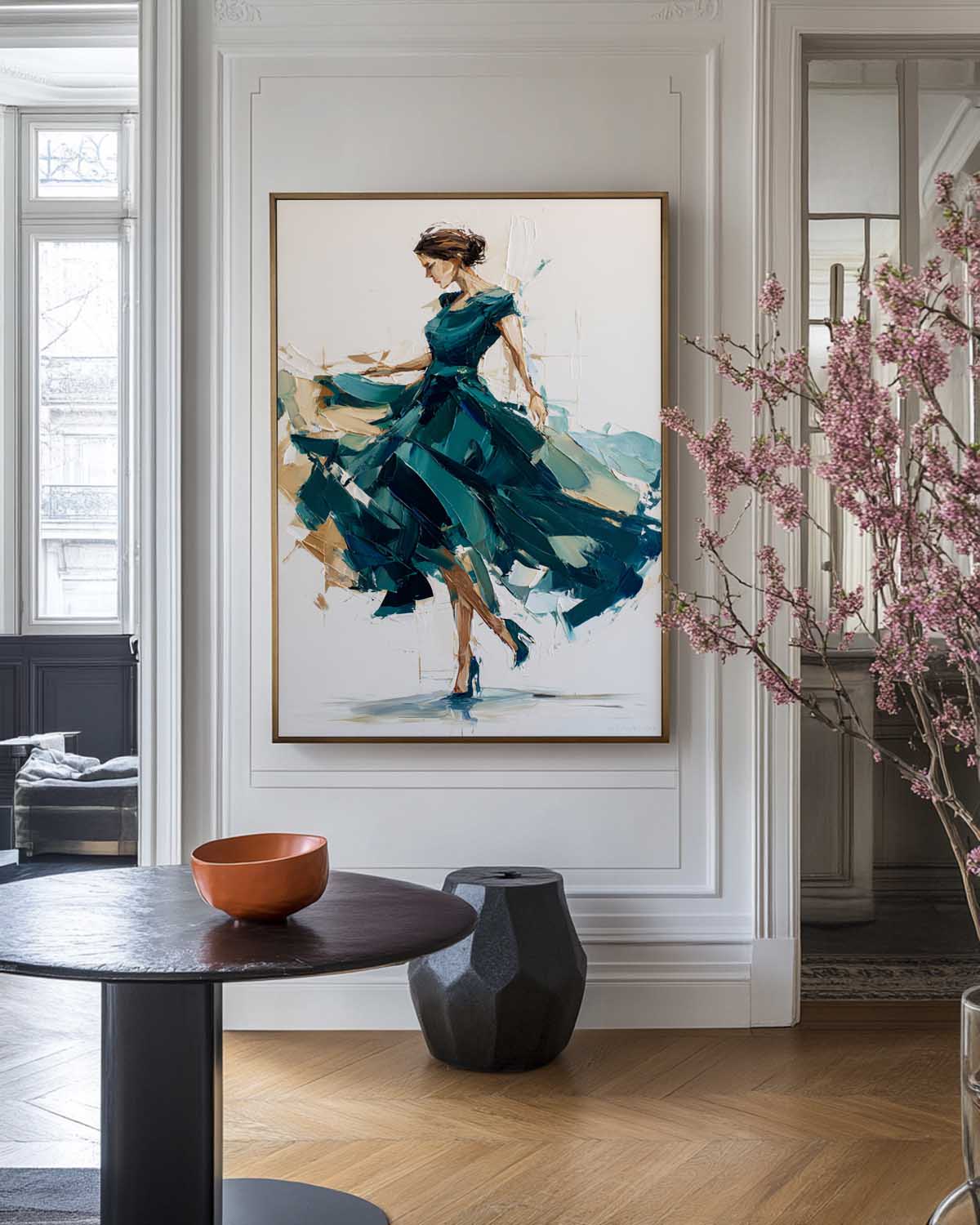 Large Green Painting Of Woman in Green Dress Handmade Oil Painting, ArtExplore Handmade Abstract Art