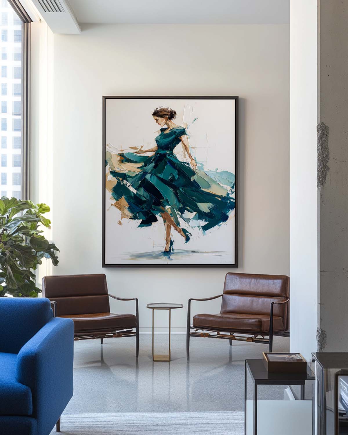 Large Green Painting Of Woman in Green Dress Handmade Oil Painting, ArtExplore Handmade Abstract Art