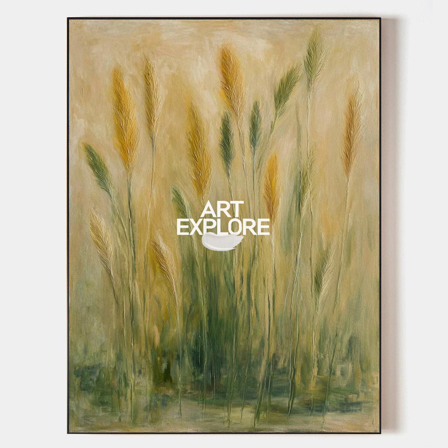 Large Green Reed Wall Art for Modern Homes | ArtExplore Handmade Canvas