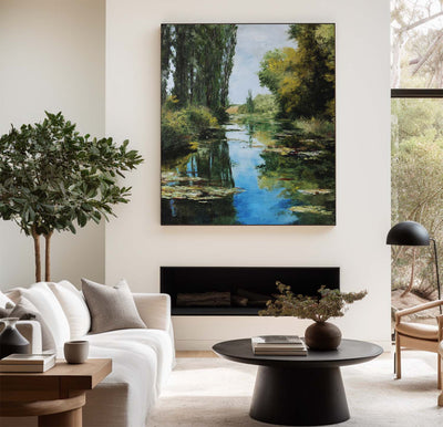 Large Green Swamp Landscape Wall Art Lake Impressionist Painting Texture Landscape Wall Art