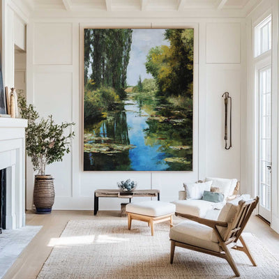 Large Green Swamp Landscape Wall Art Lake Impressionist Painting Texture Landscape Wall Art