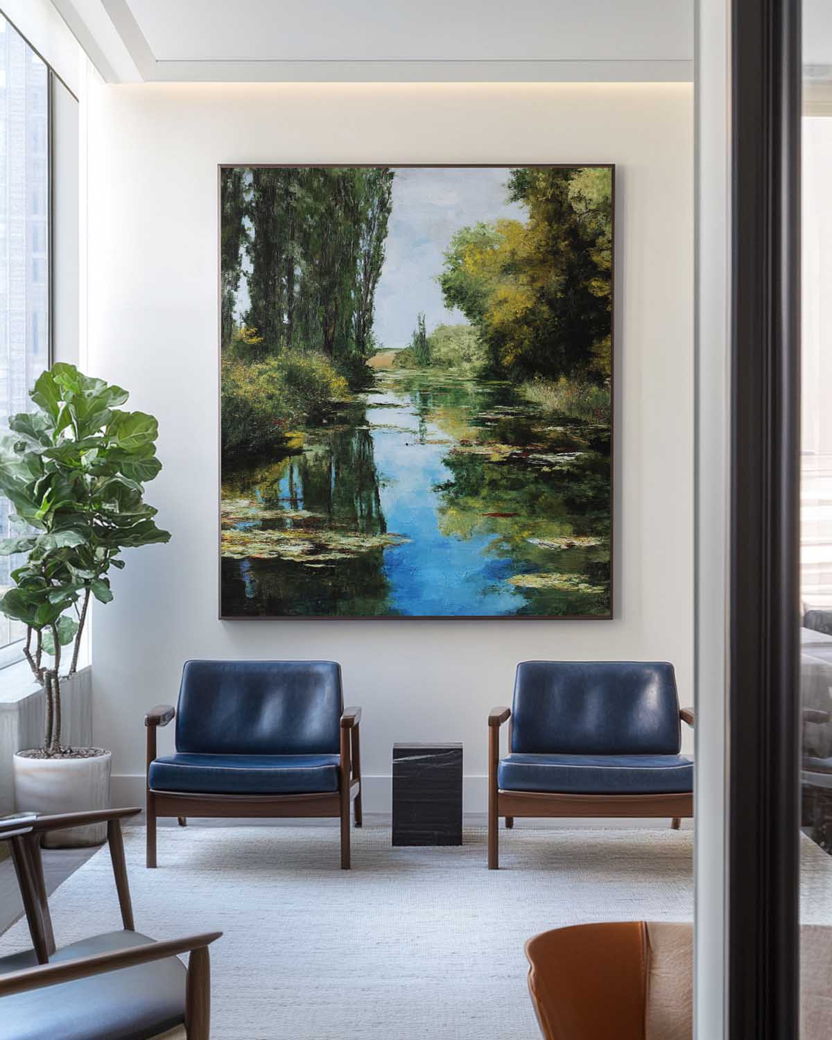 Large Green Swamp Landscape Wall Art Lake Impressionist Painting Texture Landscape Wall Art