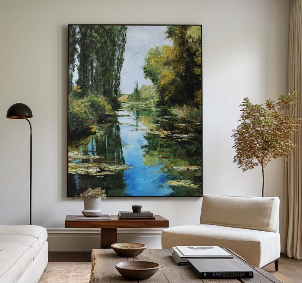 Large Green Swamp Landscape Wall Art Lake Impressionist Painting Texture Landscape Wall Art