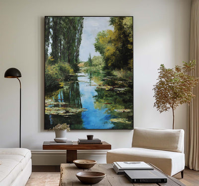 Large Green Swamp Landscape Wall Art Lake Impressionist Painting Texture Landscape Wall Art