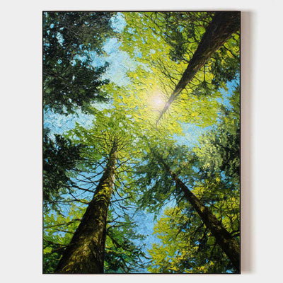 Large Green Textured Forest Oil Painting Modern Green Treetop Wall Art Green Abstract Painting