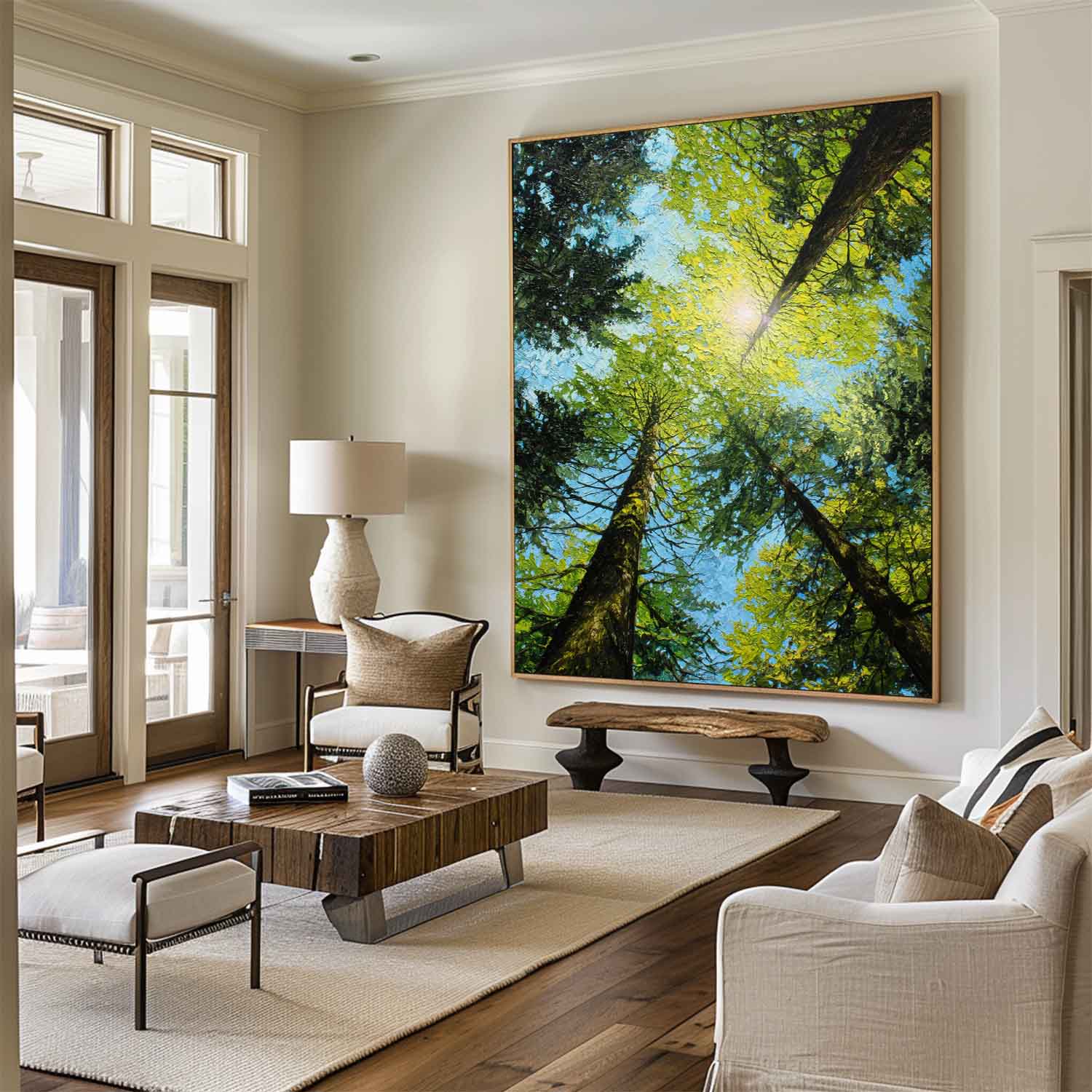 Large Green Textured Forest Oil Painting Modern Green Treetop Wall Art Green Abstract Painting